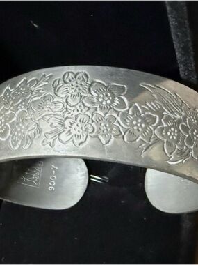Kirk Stieff Pewter Floral Silver Cuff Bracelet